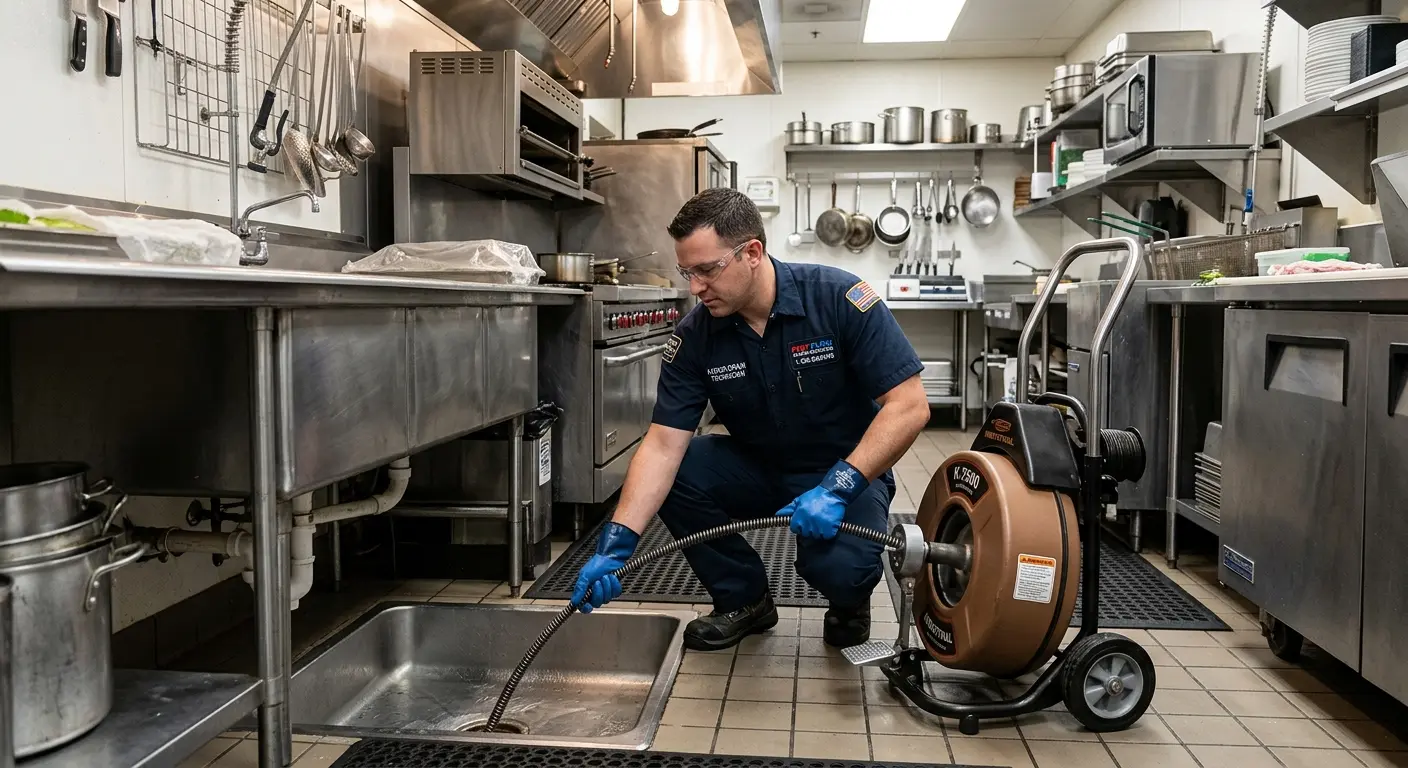 Commercial drain cleaning service in a restaurant kitchen in Redwood Falls